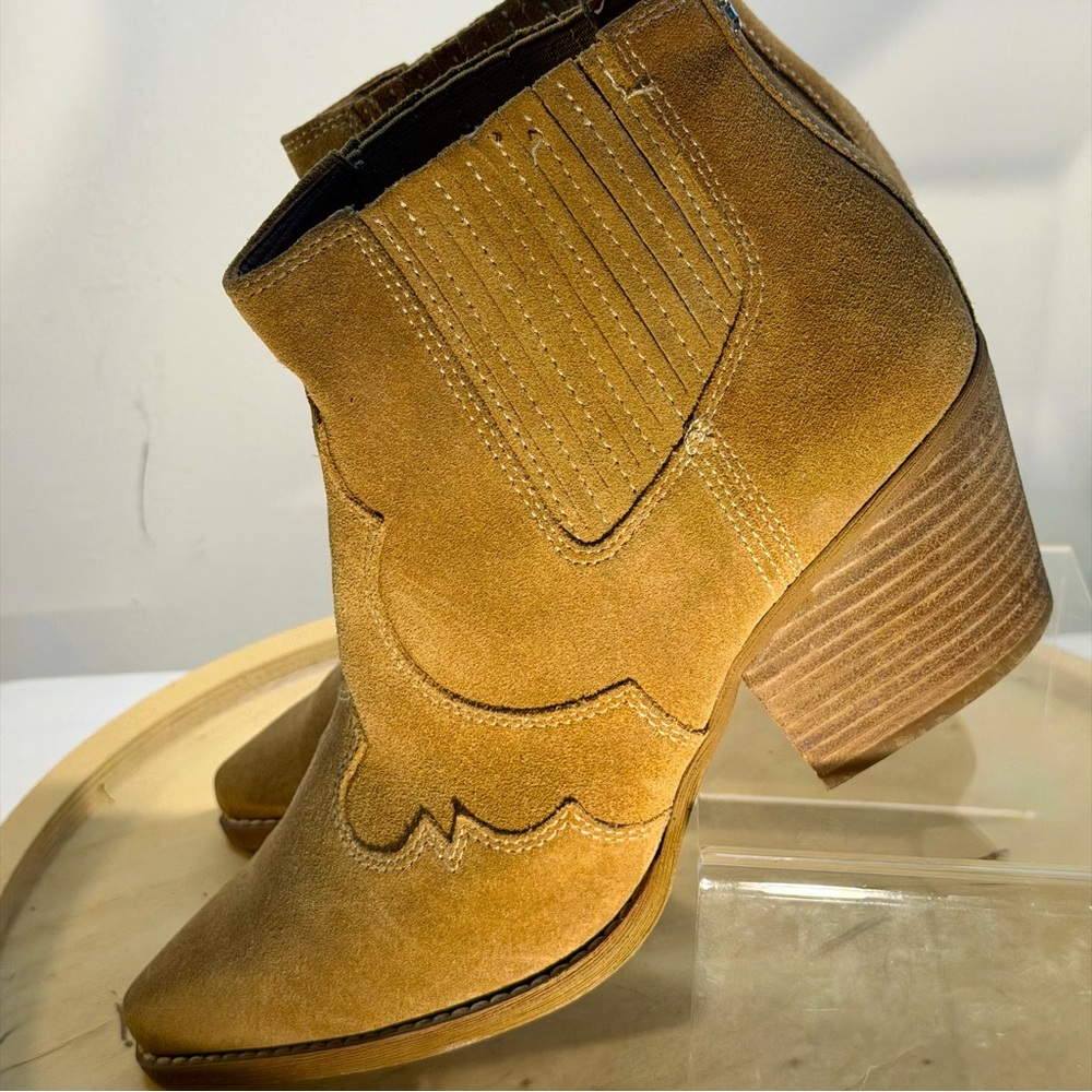Sam Edelman Winona Western Suede Tan Ankle Boots - Picture 7 of 8